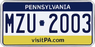 PA license plate MZU2003