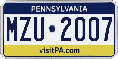 PA license plate MZU2007