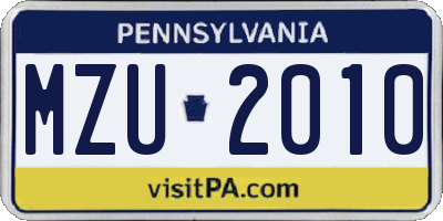 PA license plate MZU2010