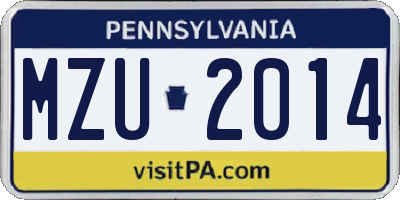 PA license plate MZU2014