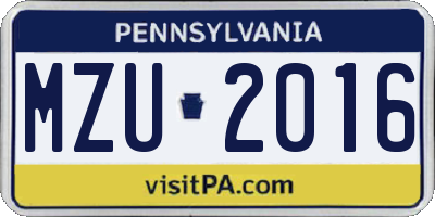 PA license plate MZU2016