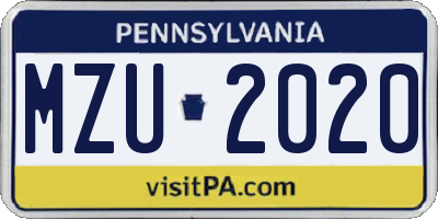 PA license plate MZU2020