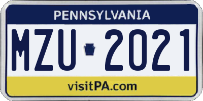 PA license plate MZU2021