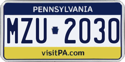 PA license plate MZU2030