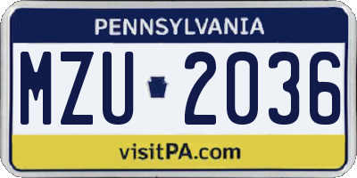 PA license plate MZU2036