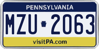 PA license plate MZU2063