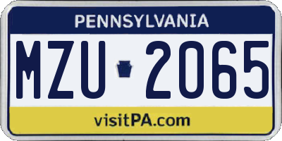 PA license plate MZU2065