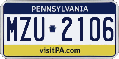 PA license plate MZU2106
