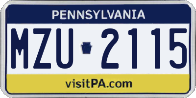 PA license plate MZU2115