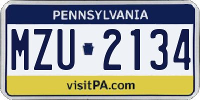 PA license plate MZU2134