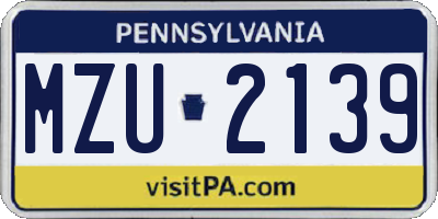 PA license plate MZU2139