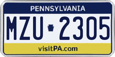 PA license plate MZU2305