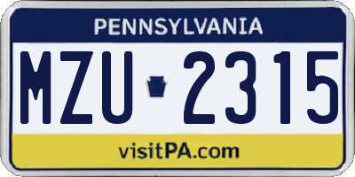 PA license plate MZU2315