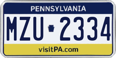 PA license plate MZU2334