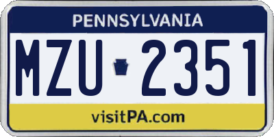 PA license plate MZU2351