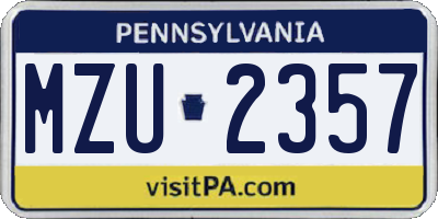 PA license plate MZU2357