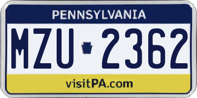 PA license plate MZU2362