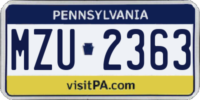 PA license plate MZU2363