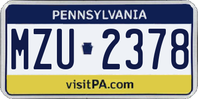 PA license plate MZU2378