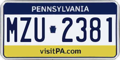 PA license plate MZU2381