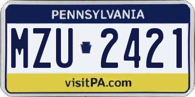 PA license plate MZU2421