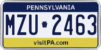 PA license plate MZU2463