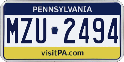 PA license plate MZU2494
