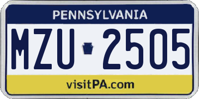 PA license plate MZU2505