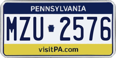 PA license plate MZU2576