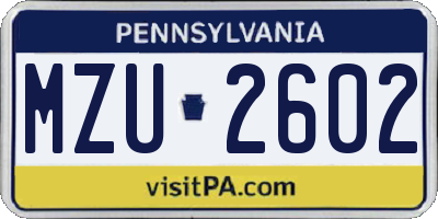 PA license plate MZU2602