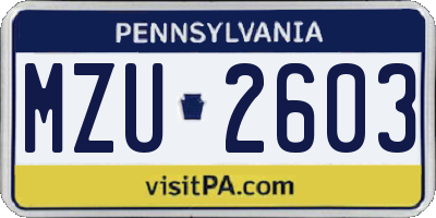 PA license plate MZU2603