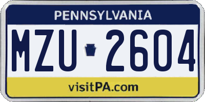 PA license plate MZU2604