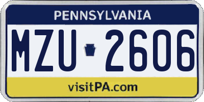 PA license plate MZU2606