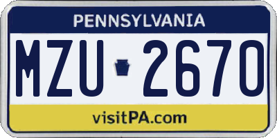 PA license plate MZU2670