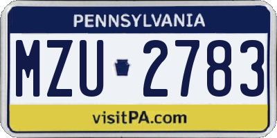 PA license plate MZU2783