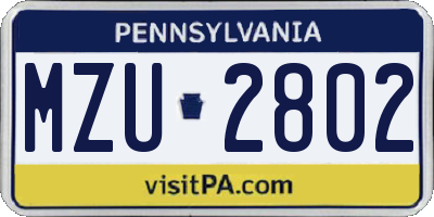 PA license plate MZU2802