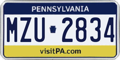 PA license plate MZU2834