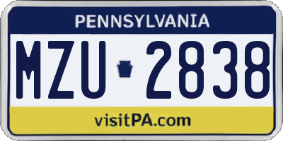 PA license plate MZU2838