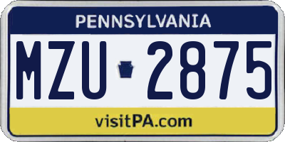 PA license plate MZU2875