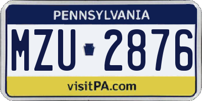 PA license plate MZU2876