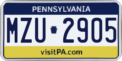 PA license plate MZU2905