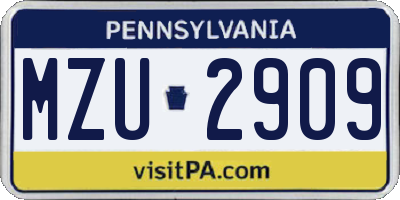 PA license plate MZU2909