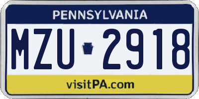 PA license plate MZU2918