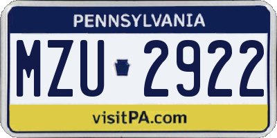 PA license plate MZU2922