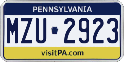 PA license plate MZU2923