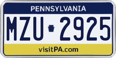 PA license plate MZU2925