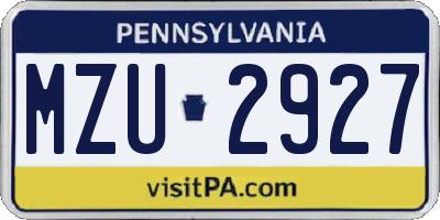 PA license plate MZU2927