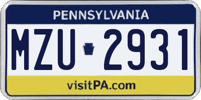 PA license plate MZU2931