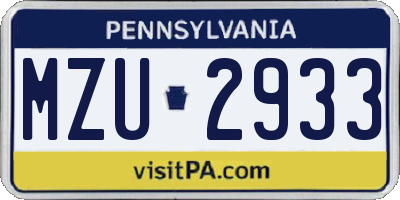 PA license plate MZU2933