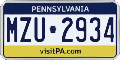 PA license plate MZU2934